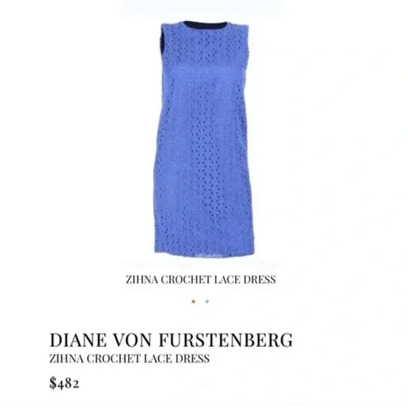 Diane Von Furstenberg Blue Zihna Crochet Lace Sleeveless Dress size 8 Designer - Picture 2 of 9